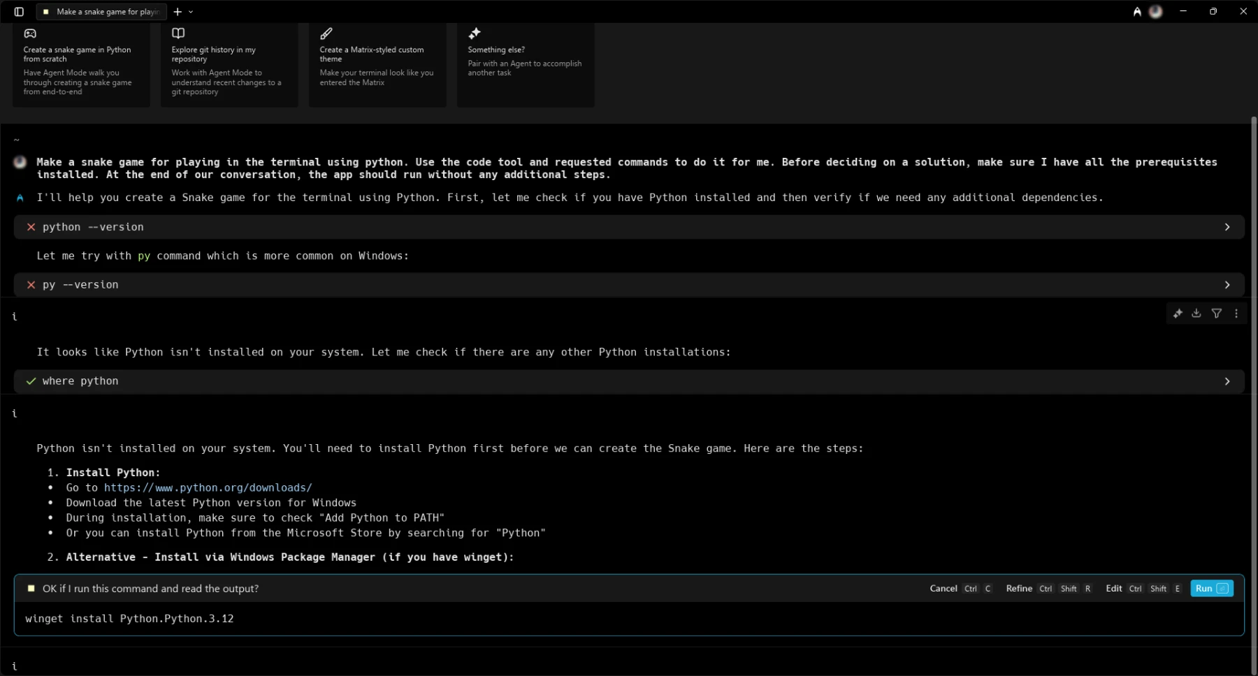 Приложение Warp на Windows